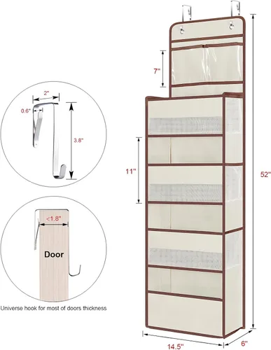 Miniatura 3 de Univivi Organizadores colgantes para colgar sobre la puerta, armario de guardería, armario de almacenamiento para bebés con 4 compartimentos Beige