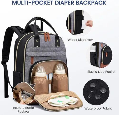 Miniatura 3 de LOVEVOOK Mochila para Pañales, Bolsa de Bebé con Cambiador, Mochila Grande para Pañales Niño Niña, Bolsa Impermeable para Registro de Bebé para Mamá