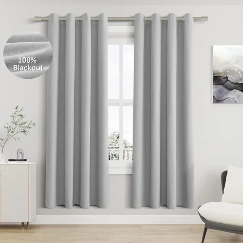 Miniatura 86 de Cream Linen Blackout Curtains 90 Length 2 Panels Set for Living Room Bedroom, 100% Black Out Thermal Insulated Linen Drapes, Room Darkening Grommet