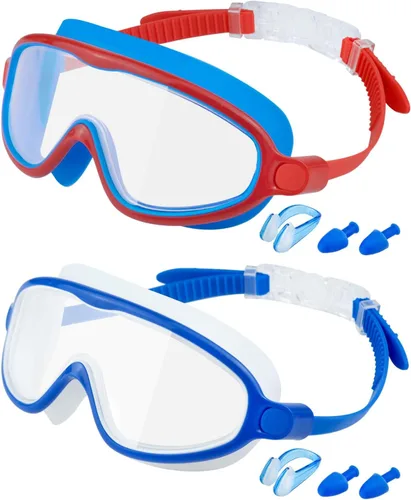 Miniatura 23 de Swim Goggles 2 Pack, Wide View Anti Fog&UV Swimming Goggles for Audlt, No Leaking Swim Glasses for Men Women Kids Aqua & Plata Brillante