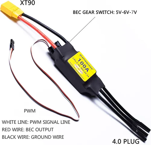 Miniatura 2 de Controlador electrónico de velocidad sin escobillas LiPo 100A ESC 2-6S con BEC XT90 y enchufe de 0.157 in para modelo de avión RC Drone