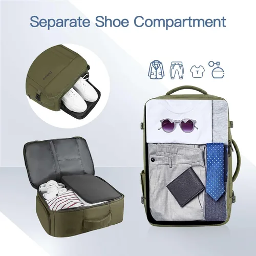 Miniatura 2 de Gieury Mochila de viaje, mochila extragrande expandible de 50 litros para hombres y mujeres, mochila de transporte para aviones, artículos Verde