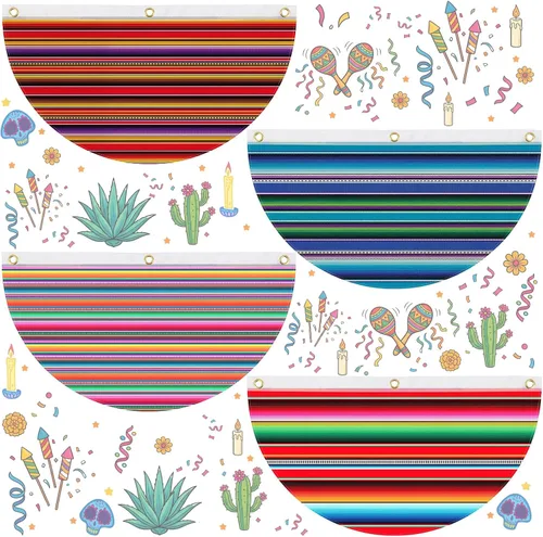 Miniatura 8 de 4 banderas de fiesta mexicana para decoración de fiesta de semicírculo, bandera plisada del Cinco de Mayo para festivales mexicanos, carnavales
