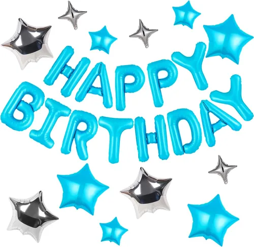 Miniatura 15 de CANREVEL Cartel de feliz cumpleaños, 13 letras de papel de aluminio de Mylar de 16 pulgadas con 12 globos de estrella, decoraciones de fiesta
