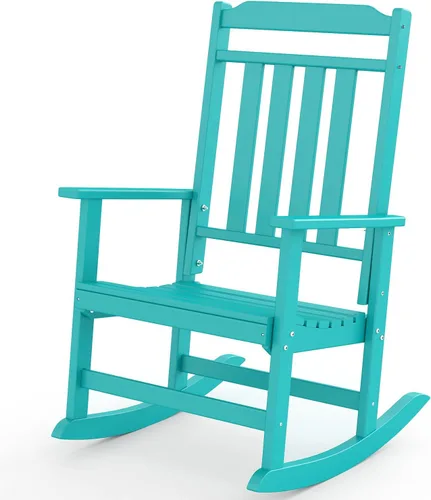 Miniatura 20 de GREENVINES Juego de 2 sillas mecedoras para exteriores Plástico HDPE Mecedoras de patio Silla mecedora de porche De gran tamaño Respaldo