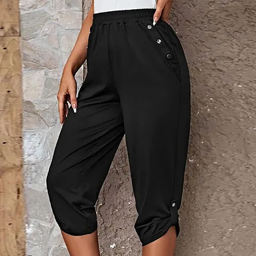 Miniatura 94 de Pantalones capri para mujer, estilo casual, de verano, elásticos, de cintura alta, pantalones de yoga, ajuste atlético, pantalones deportivos