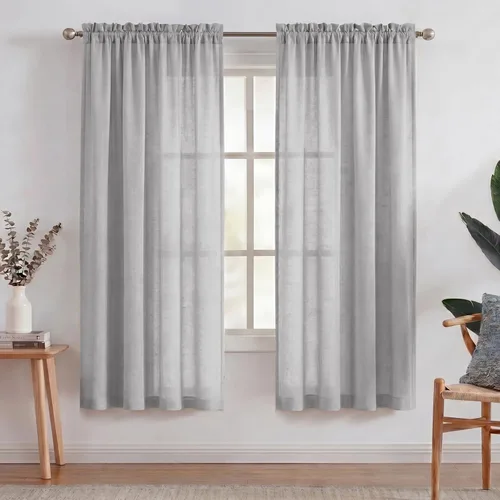 Miniatura 9 de Turquoize cortinas traslúcidas de lino natural, cortinas semitransparentes, cortinas de arpillera con bolsillo para cortinero, paneles para ventana