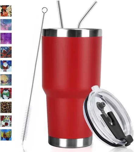 Miniatura 14 de SYACOT - Vaso de 30 onzas, de acero inoxidable, de doble pared con aislamiento al vacío, con tapa a prueba de derrames, popote de metal y cepillo