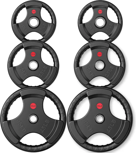 Miniatura 8 de GIKPAL Discos de peso de goma de agarre olímpico de 2 pulgadas para entrenamiento de fuerza, levantamiento de pesas en el hogar y el gimnasio, juego