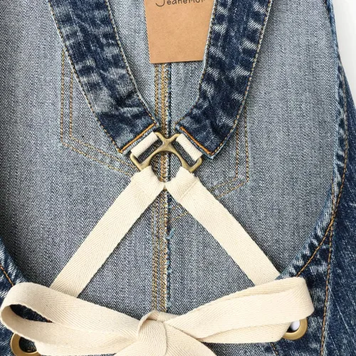 Miniatura 6 de Jeanerlor - Delantal de mezclilla con 4 bolsillos para mujeres y hombres - Estilo lavado correas cruzadas en la espalda y ajustable S a XXXL, Azul