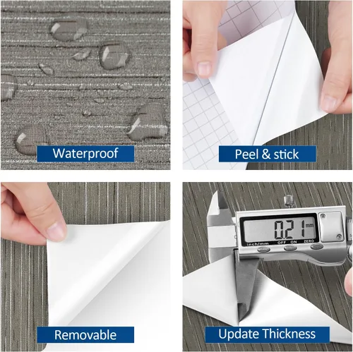 Miniatura 5 de FunStick Papel tapiz grueso de color gris para despegar y pegar, papel tapiz texturizado de tela sintética, papel de contacto de tela gris