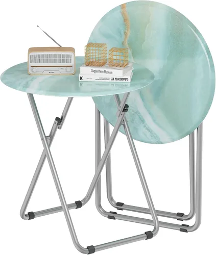 Miniatura 9 de Mesa de bandeja de TV, mesa plegable redonda, bandeja plegable para comer, mesa plegable pequeña, juego de 2, mesa de comedor para sofá, sala