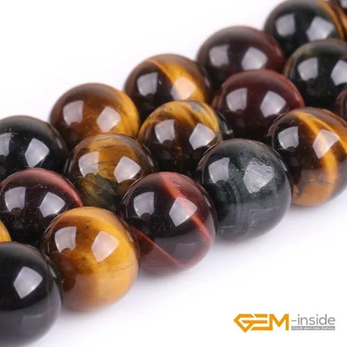 Miniatura 3 de GEM-Inside - Cuentas redondas mixtas de ojo de tigre de 0.630 in (15 pulgadas) para hacer joyas