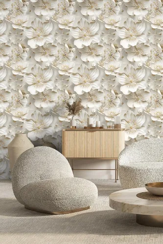 Miniatura 21 de Papel tapiz floral 3D para despegar y pegar, efecto visual 3D, 17.7"x78.7" pulgadas, autoadhesivo, extraíble, flor marrón amarillento, papel tapiz