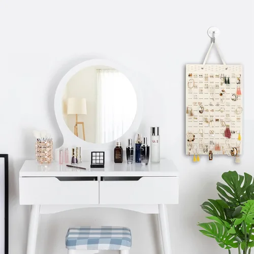 Miniatura 6 de Resovo Organizador de aretes colgantes, soporte para aretes y 20 ganchos, capacidad para hasta 300 pares, diseño compacto, material suave, Blanco