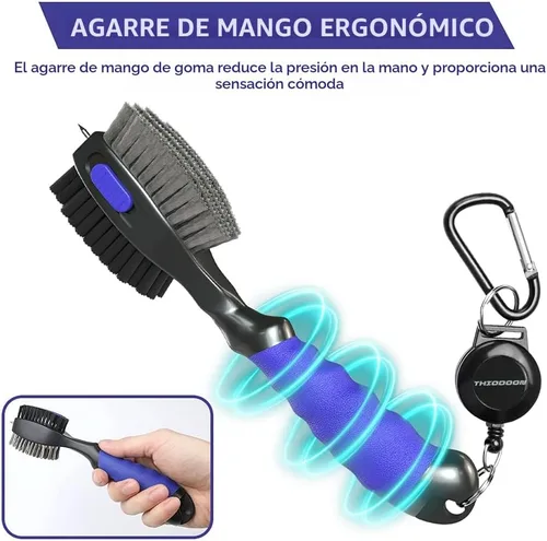 Miniatura 5 de THIODOON 2 Pack Golf Club Brushes and Groove Cleaner 2 ft Retractable Zipline Carabiner Golf Brush Head with Retractable Spike Comfortable Grip Golf