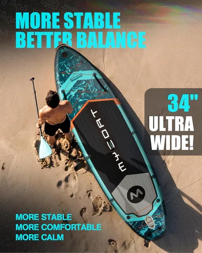 Miniatura 5 de MYBOAT Tabla de remo inflable extra ancha de 11 pies y 6 pulgadas x 34 pulgadas x 6 pulgadas, tabla de remo de pie para pesca, tabla de sup con 3