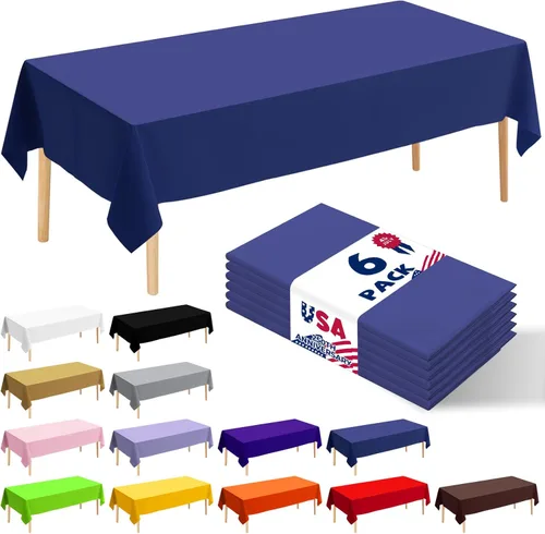 Miniatura 27 de Paquete de 6 manteles de plástico desechables patrióticos de 54 x 108 pulgadas, para fiestas con temática conmemorativa, desechables para mesas de 6