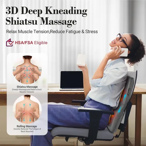 Miniatura 2 de CuPiLo Masajeador de espalda HSA elegible por la FSA para aliviar el dolor de tejido profundo, masajeador Shiatsu 4D de espalda baja con calor
