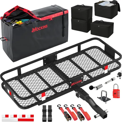Mockins Soporte de enganche de carga plegable de 48 x 18 x 6 pulgadas y bolsa de carga impermeable de 15 pies cúbicos para cama de camioneta con 4