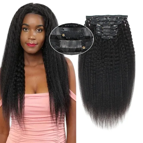 Miniatura 20 de Sassina - Extensión de pelo humano lacio con ondas, con clip, 8A, doble trama, italiano, grueso, extensiones de 10-22 pulgadas, 4.23 oz, 7