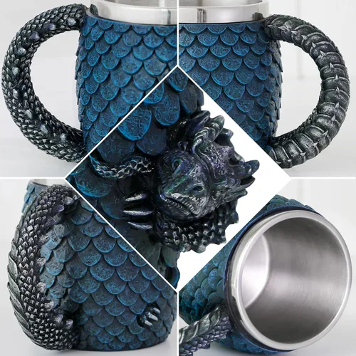Miniatura 3 de GOT - Taza de café de huevo de dragón, jarra de cerveza medieval D&D de 15.8 onzas, taza de acero inoxidable para coleccionistas de amantes
