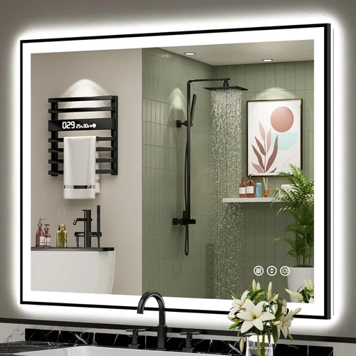 Miniatura 15 de 30x36 Espejo de baño LED con luces, retroiluminado y luz frontal, espejo de tocador iluminado antivaho para pared de baño, 3 colores, regulable