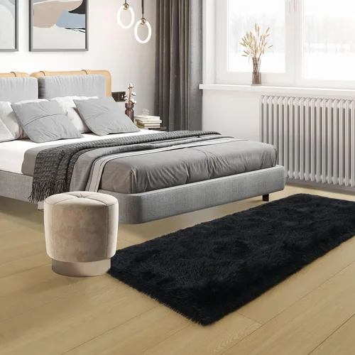 Miniatura 5 de Tepook Alfombras Suaves Corredoras para Dormitorio de 2x6 pies con Respaldo de Goma, Alfombras Negras Esponjosas para Sala de Estar, Alfombra