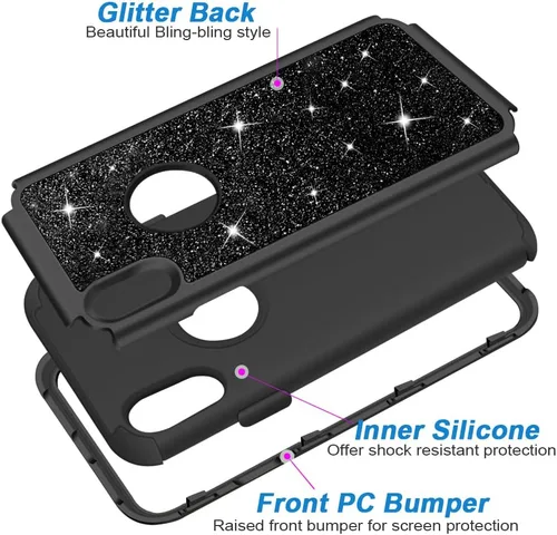 Miniatura 3 de Hython Compatible con Funda para iPhone XR, Protector Defensor de Cuerpo Completo de Servicio Pesado con Purpurina Brillante Reluciente, Carcasa
