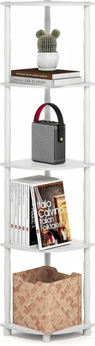 Miniatura 17 de Furinno TURN-N-TUBE - Estantería esquinera de 4 niveles, estantería de esquina para libros, estanterías de exhibición y almacenamiento con estantes