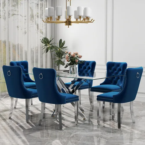 Miniatura 61 de Juego de comedor de 3 piezas con superficie de vidrio transparente, juego de comedor cuadrado minimalista moderno de 36'', juego de mesa de cocina
