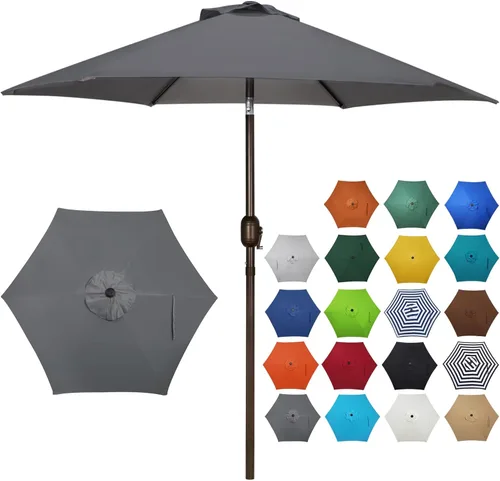 Blissun sombrilla de patio de 7.5 pies, sombrilla de jardín, sombrilla de mercado al aire libre con botón de inclinación y manivela, gris oscuro