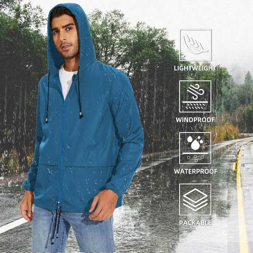 Miniatura 5 de American Trends Chubasquero para hombre impermeable con capucha para hombre, chaqueta rompevientos, abrigo de lluvia