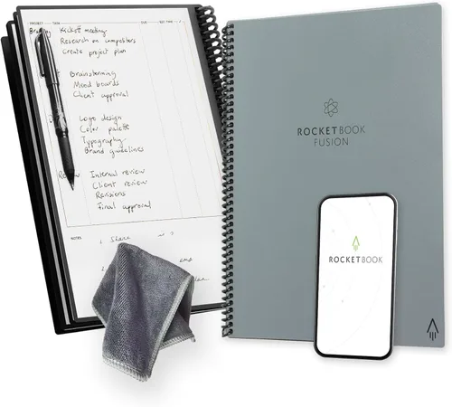 Miniatura 12 de Rocketbook Fusion Hybrid - Planificador y cuaderno reutilizables en uno, páginas en blanco adicionales, rastreador de metas y proyectos, Azul marino