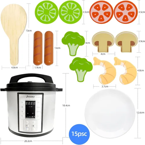 Miniatura 2 de Freidora de aire de madera de 15 piezas, juego de olla a presión de 18 piezas para niños, juguete de cocina con accesorios de alimentos, utensilios