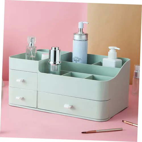 Miniatura 3 de Housoutil 1pc Household Makeup Organizer with Drawer Green Plastic Cosmetic Storage Box for Lipstick Skincare and Brushes Desktop Organizer for