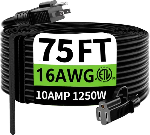 Miniatura 34 de HUANCHAIN Cable de extensión para interiores y exteriores, 50 pies, impermeable, calibre 16/3, flexible, resistente, cable de extensión para Amarillo