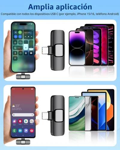 Miniatura 2 de Micrófono de solapa inalámbrico Lavalier para iPhone - Mini micrófono Bluetooth con reverberación, micrófono portátil con clip para grabación