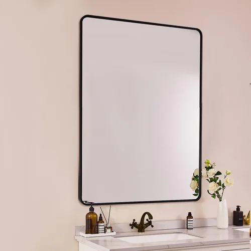 Miniatura 29 de ANDY STAR Espejo de baño negro de 24 x 30 pulgadas, espejos de tocador de baño negros para pared, espejo rectangular redondeado para fregadero