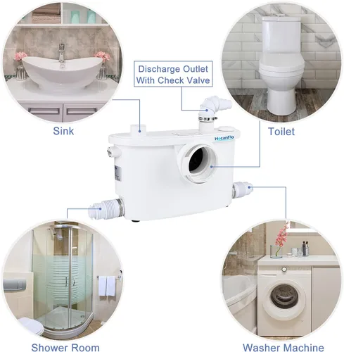 Miniatura 4 de 500pro - Bomba maceradora con cuchillas impulsoras, bomba de alcantarillado, 3 conexiones para baño, fregadero, sótano, eliminación de agua