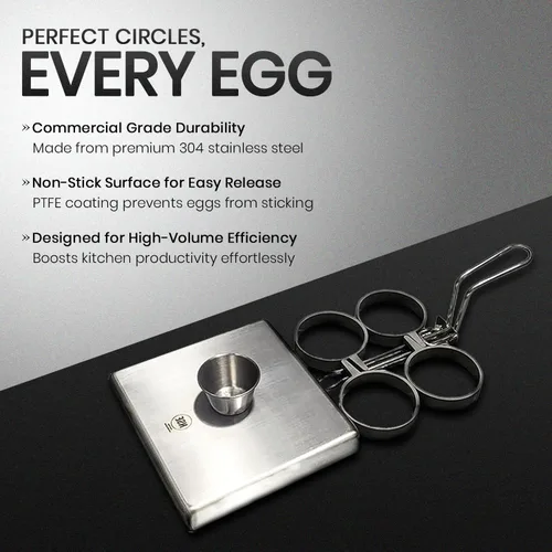 Miniatura 2 de Rattleware Anillos para huevos de acero inoxidable de grado comercial para freír huevos, anillos redondos de metal duraderos con mango resistente al