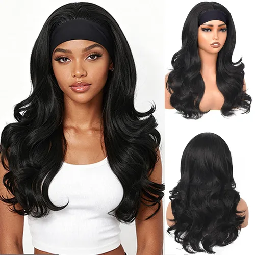 Miniatura 15 de Peluca de Diadema Ondulada Onda Corporal Suelta Sin Pegamento Cabello Sintético para Mujeres Negras Sin Encaje Frontal Pelucas de Diadema Densidad