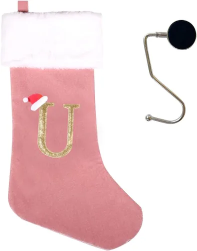 Miniatura 52 de Medias de Navidad de 20 pulgadas con monograma, letras, medias súper suaves grandes de Navidad, medias de monograma rojo para Navidad, regalo