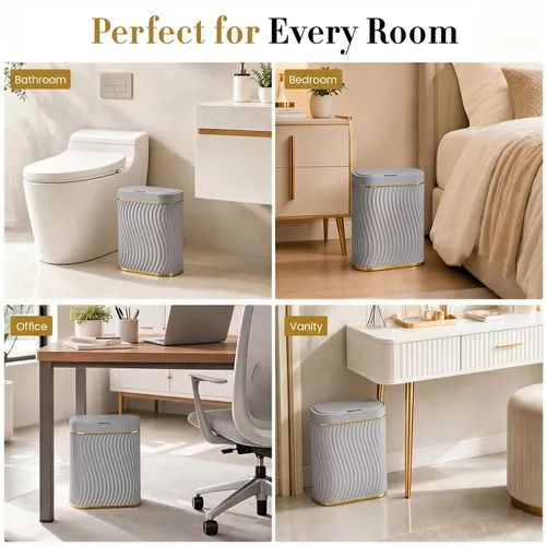 Miniatura 6 de Ogikey Cubo de basura pequeño para baño con tapa automática sin contacto, bote de basura inteligente de 2.6 galones, contenedor de basura estrecho e