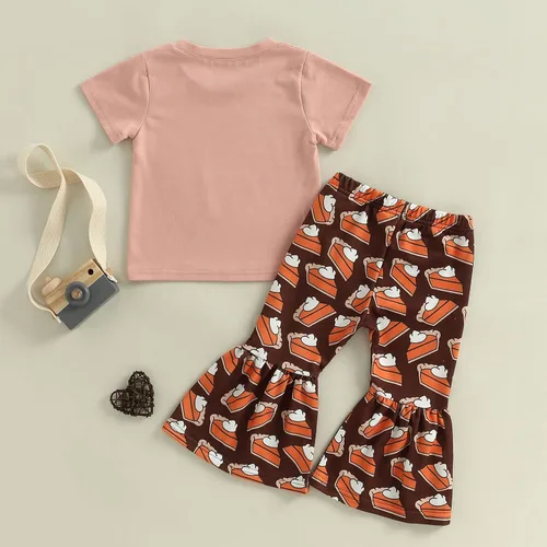 Miniatura 51 de Conjunto de sudadera con cuello redondo y estampado de pastel de calabaza para niña, camiseta y pantalones acampanados