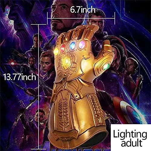 Miniatura 7 de Guante infinito de PVC iluminable para adultos guantes de guantelete de Iron Man Infinity Thanos dorados piedra infinita LED iluminada joya