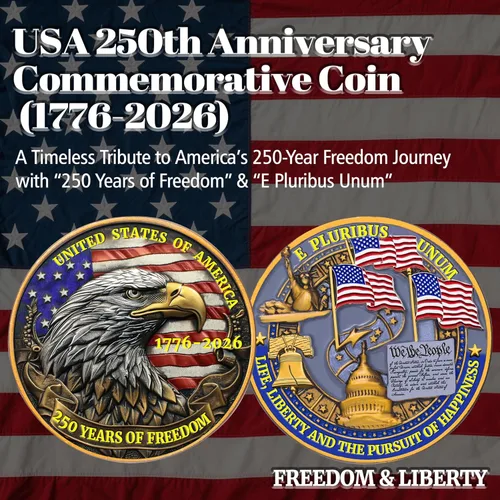 Miniatura 2 de Medalla Conmemorativa del 250 Aniversario de EE. UU. - Mercancía de América 250 con Águila Americana y Bandera de EE. UU. 250 Años de Libertad