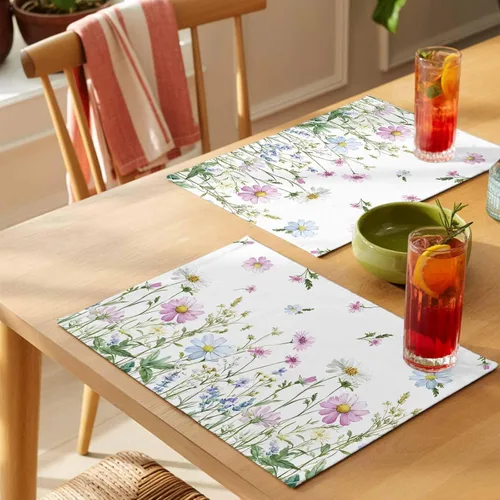 Miniatura 4 de Juego de 6 manteles individuales florales con flores de primavera, antideslizantes, lavables, coloridos manteles individuales de primavera para mesa