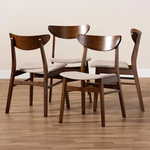 Miniatura 6 de Baxton Studio Parlin Mid-Century - Juego de 4 sillas de comedor de madera con acabado de madera de color beige claro de transición moderna