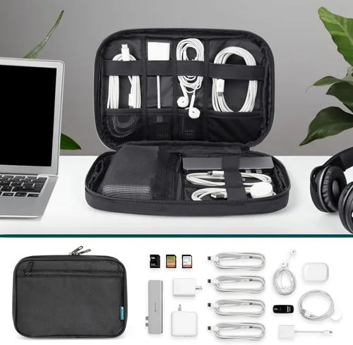 Miniatura 3 de PAVILIA Organizador de cables de viaje, organizador electrónico de viaje, estuche de almacenamiento de cables, bolsa pequeña para cable de carga